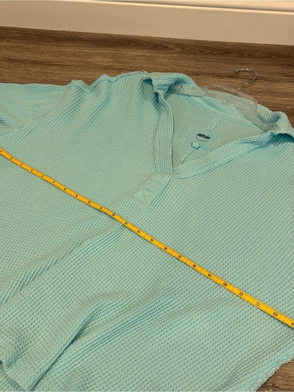 Aerie Light Aqua Waffle Knit Collared Pullover Size M - Picture 5 of 6